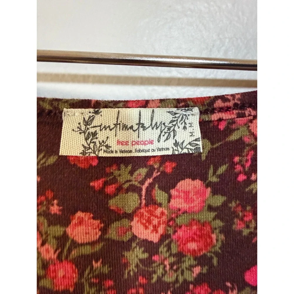 Intimately Free People Bodysuit‎ Medium Burgundy Floral Romantic Whimsical Indie